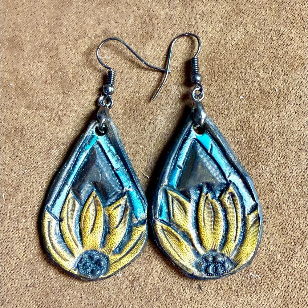 Artisan Blue and Yellow Teardrop Earrings